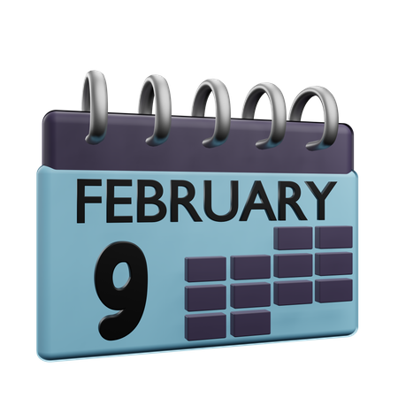 9 February Calender  3D Icon