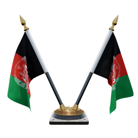 Afghanistan Double Desk Flag Stand  3D Flag