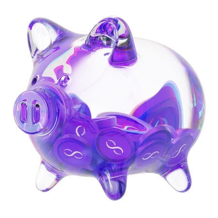 Agix Clear Glass Piggy Bank With Decreasing Piles Of Crypto Coins  3D Icon