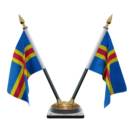 Åland Double Desk Flag Stand  3D Flag