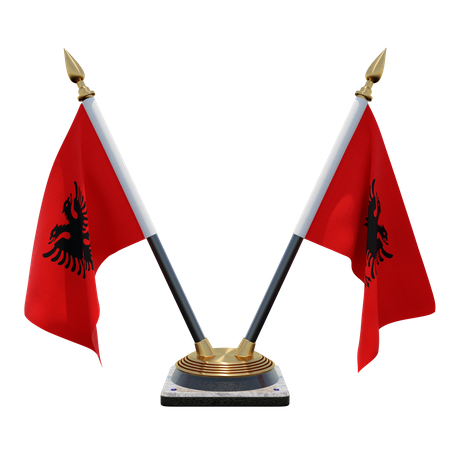 Albania Double Desk Flag Stand  3D Flag