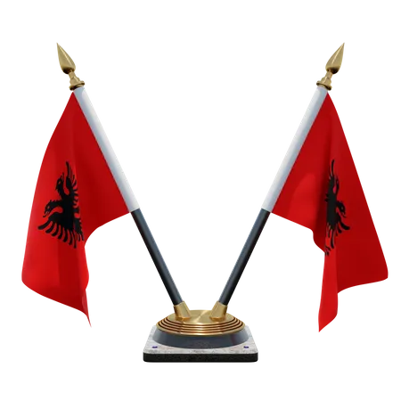 Albania Double Desk Flag Stand  3D Flag