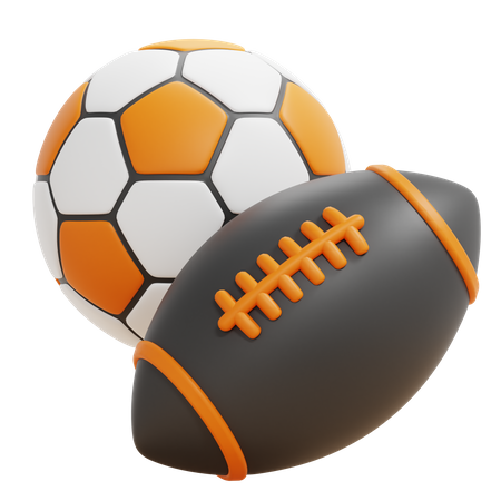 American Football And Soccer Ball  3D Icon