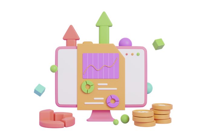 Painel e relatório financeiro empresarial  3D Icon