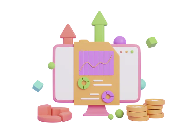 Painel e relatório financeiro empresarial  3D Icon