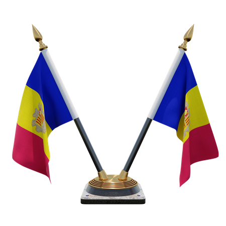 Andorra Double Desk Flag Stand  3D Flag