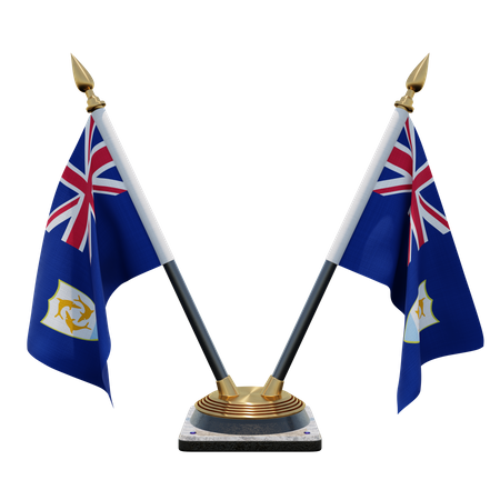 Anguilla Double Desk Flag Stand  3D Flag