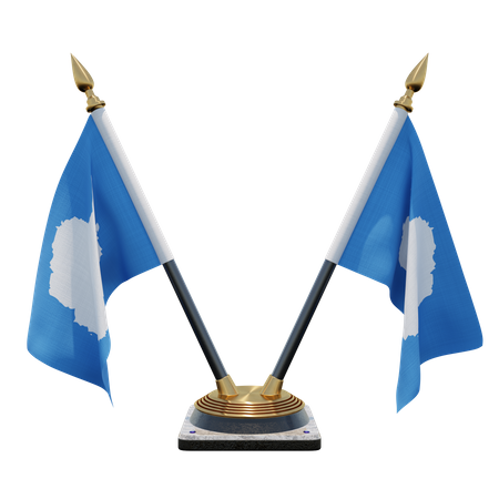 Antarctica Double Desk Flag Stand  3D Flag