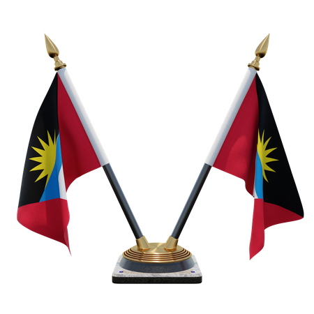 Antigua and Barbuda Double Desk Flag Stand  3D Flag