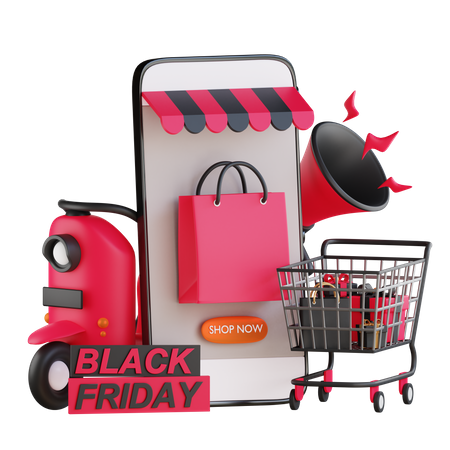 Anuncio de venta de compras de viernes negro en línea  3D Illustration