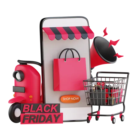 Anuncio de venta de compras de viernes negro en línea  3D Illustration