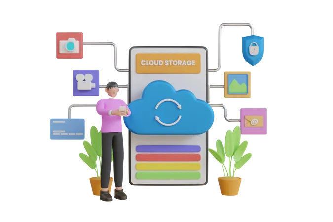 Aplicación móvil para almacenamiento de datos.  3D Illustration