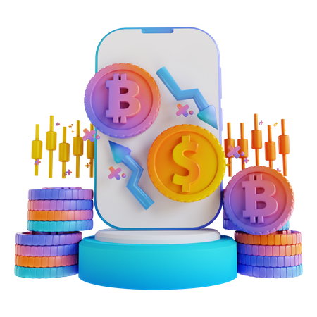 Application d'échange de bitcoins  3D Illustration