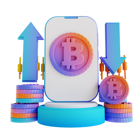 Application d'échange de bitcoins  3D Illustration