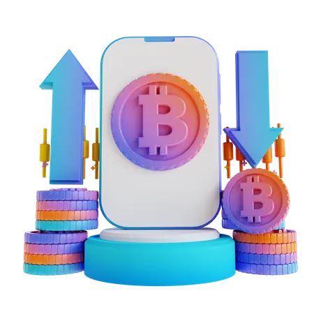 Application d'échange de bitcoins  3D Illustration