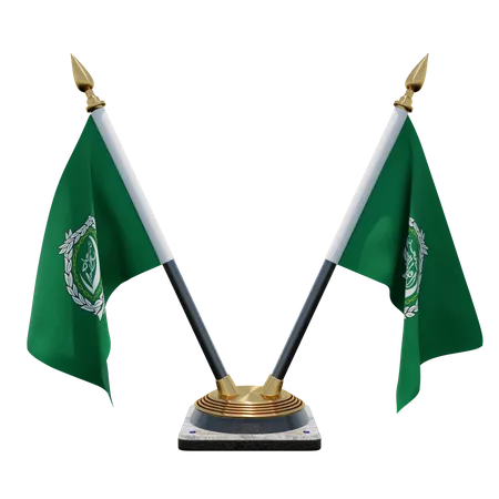 Arab League Double Desk Flag Stand  3D Flag