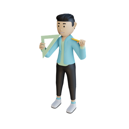 Architect Holding Geometry scale  3D Illustration