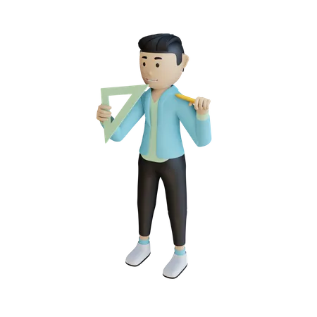 Architect Holding Geometry scale  3D Illustration