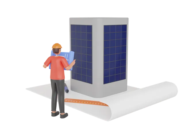 Architect Man Holding Building Plan  3D Illustration