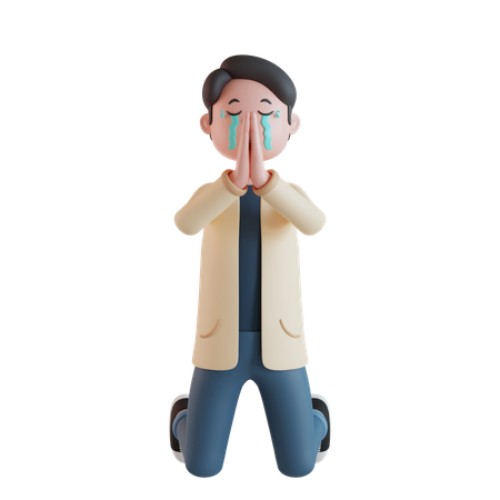 Asking for forgiveness while crying  3D Illustration