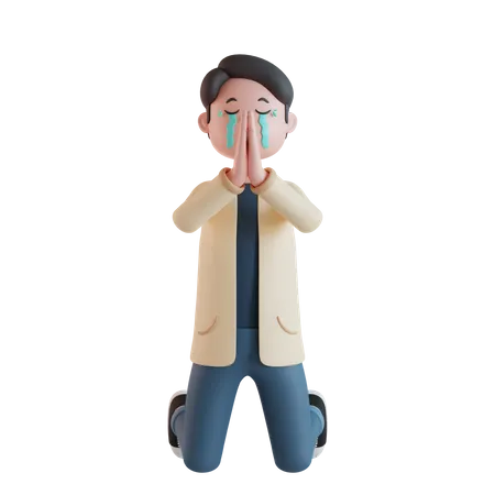 Asking for forgiveness while crying  3D Illustration