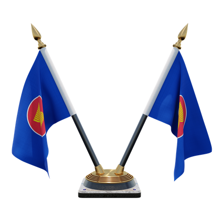 Association of Southeast Asian Nations Double Desk Flag Stand  3D Flag