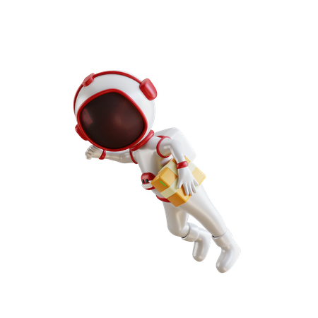 Astronaut Fly With Box  3D Illustration