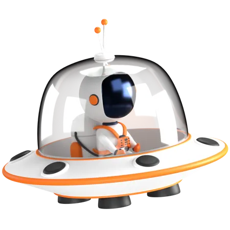 Astronaut flying ufo saucer  3D Illustration