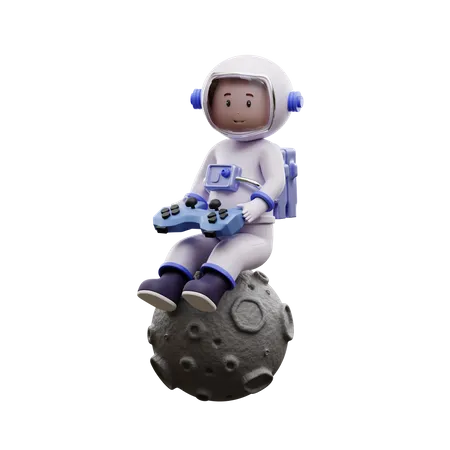 Astronaut Game Play  3D Illustration