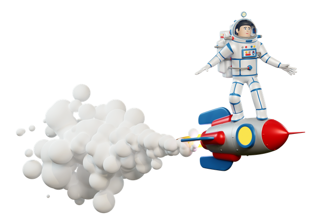 Astronaut in spacesuit riding on rocket in space  3D Illustration