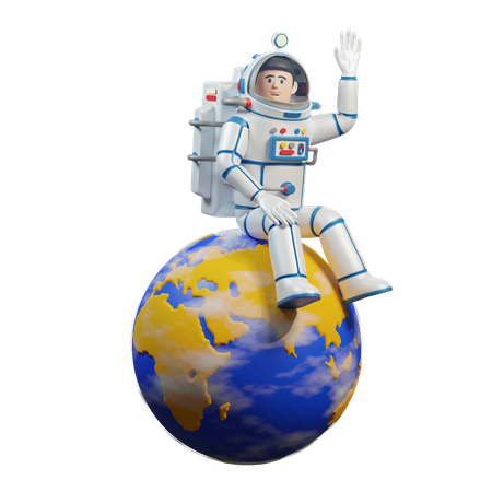 Astronaut in spacesuit sits on the planet earth  3D Illustration