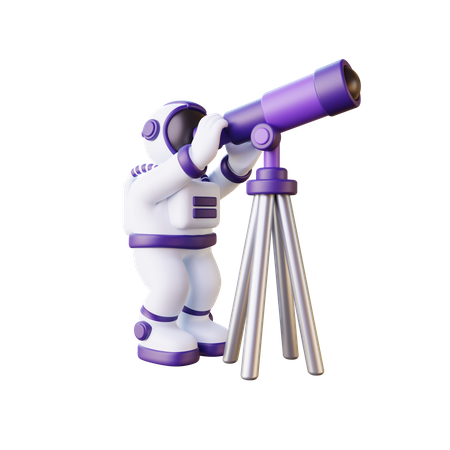 Astronaut Looking Through Telescope  3D Illustration