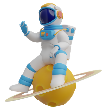 Astronaut On Ringed Planet  3D Illustration