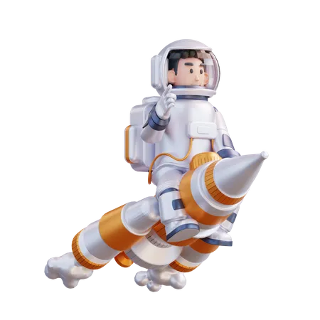 Astronaut riding a rocket  3D Illustration