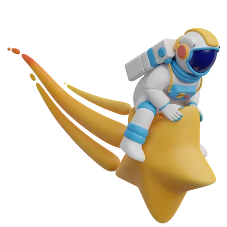 Astronaut Riding A Star  3D Illustration