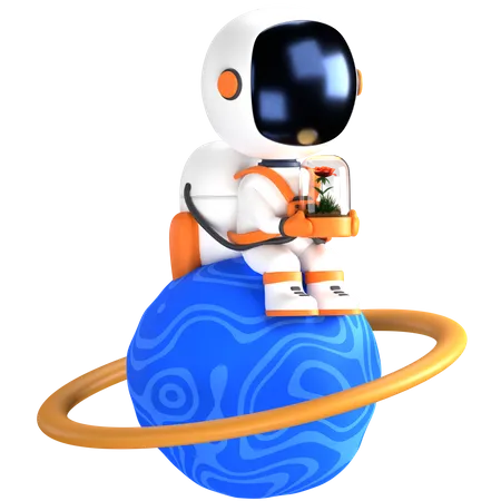 Astronaut sitting on planet  3D Illustration