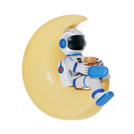 Astronauta tomando café  3D Illustration