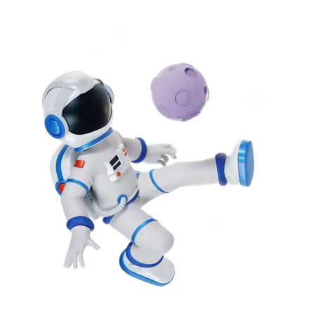 Astronauta brincando na lua  3D Illustration