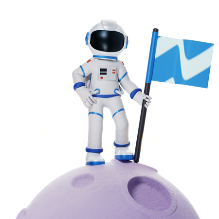 Astronauta com bandeiras na lua  3D Illustration