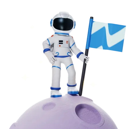 Astronauta com bandeiras na lua  3D Illustration