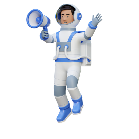 Astronauta segurando megafone  3D Illustration