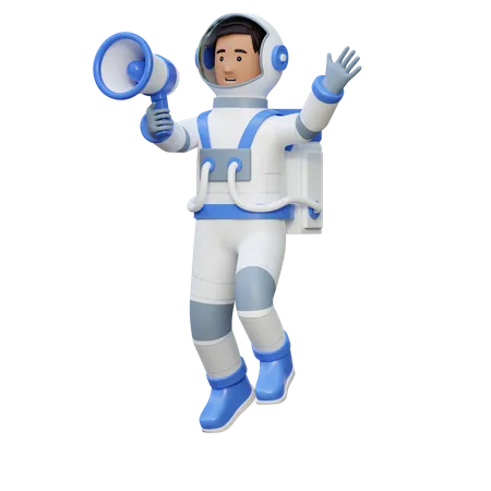 Astronauta segurando megafone  3D Illustration