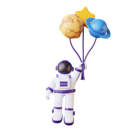 Astronauta voando com balão  3D Illustration