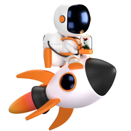 Astronauta voando em foguete  3D Illustration