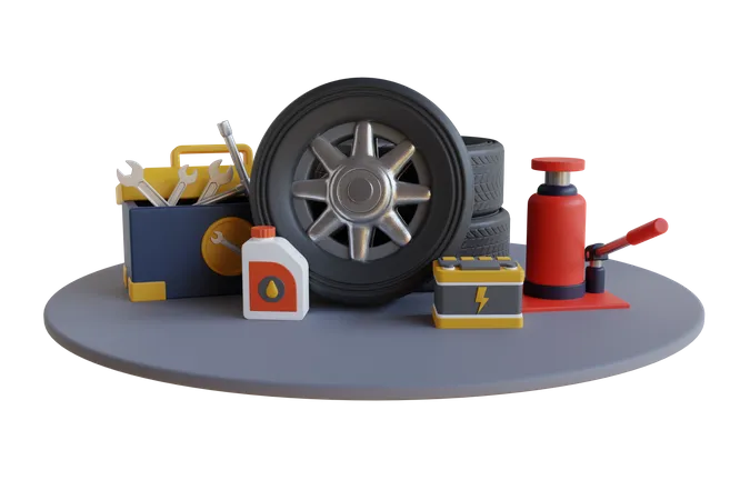 Werkzeuge für den Autoreifenservice  3D Illustration