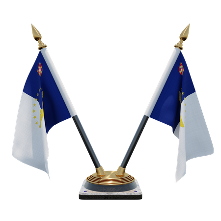 Azores Double Desk Flag Stand  3D Flag