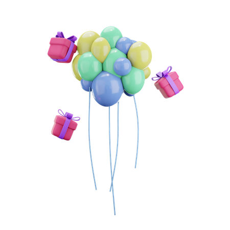 Ballons avec cadeaux d'anniversaire  3D Icon