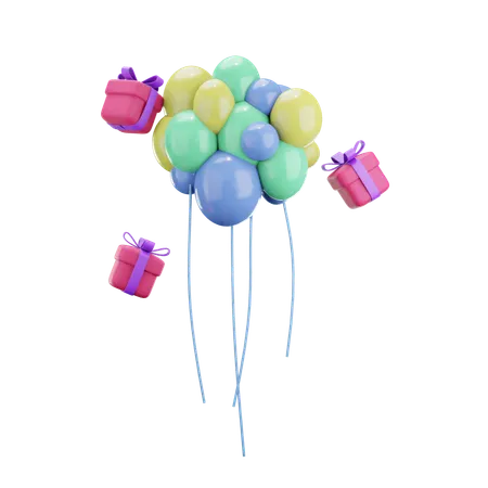 Ballons avec cadeaux d'anniversaire  3D Icon