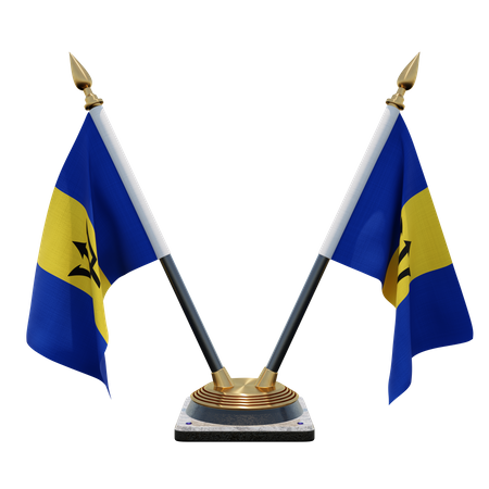 Barbados Double Desk Flag Stand  3D Flag