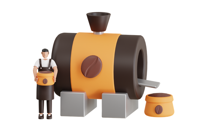 Barista masculino sosteniendo saco de café  3D Illustration